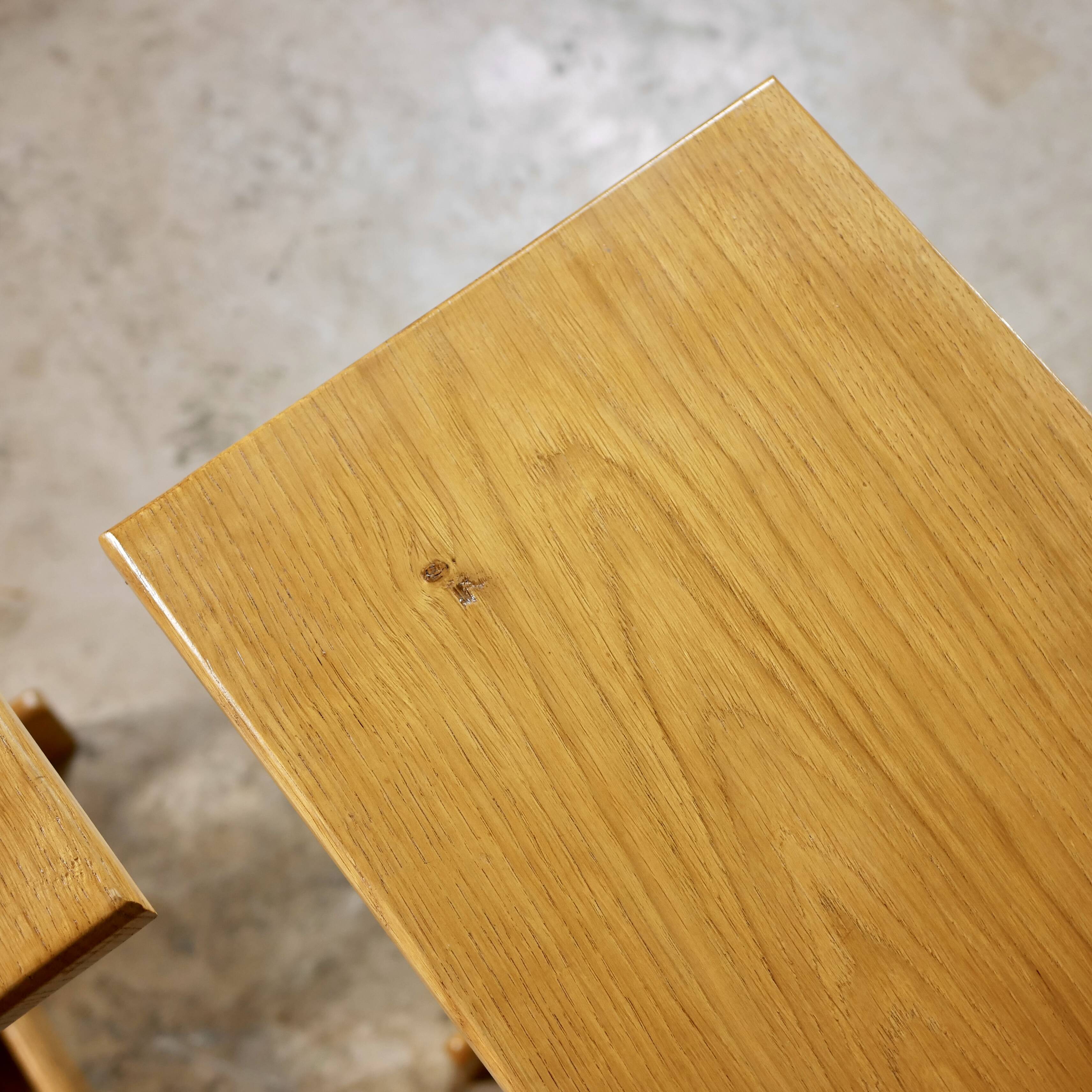 Series of 3 side tables in oak and pine