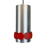 Rare mid century DORIA hanging lamp, Aluminium & red discs