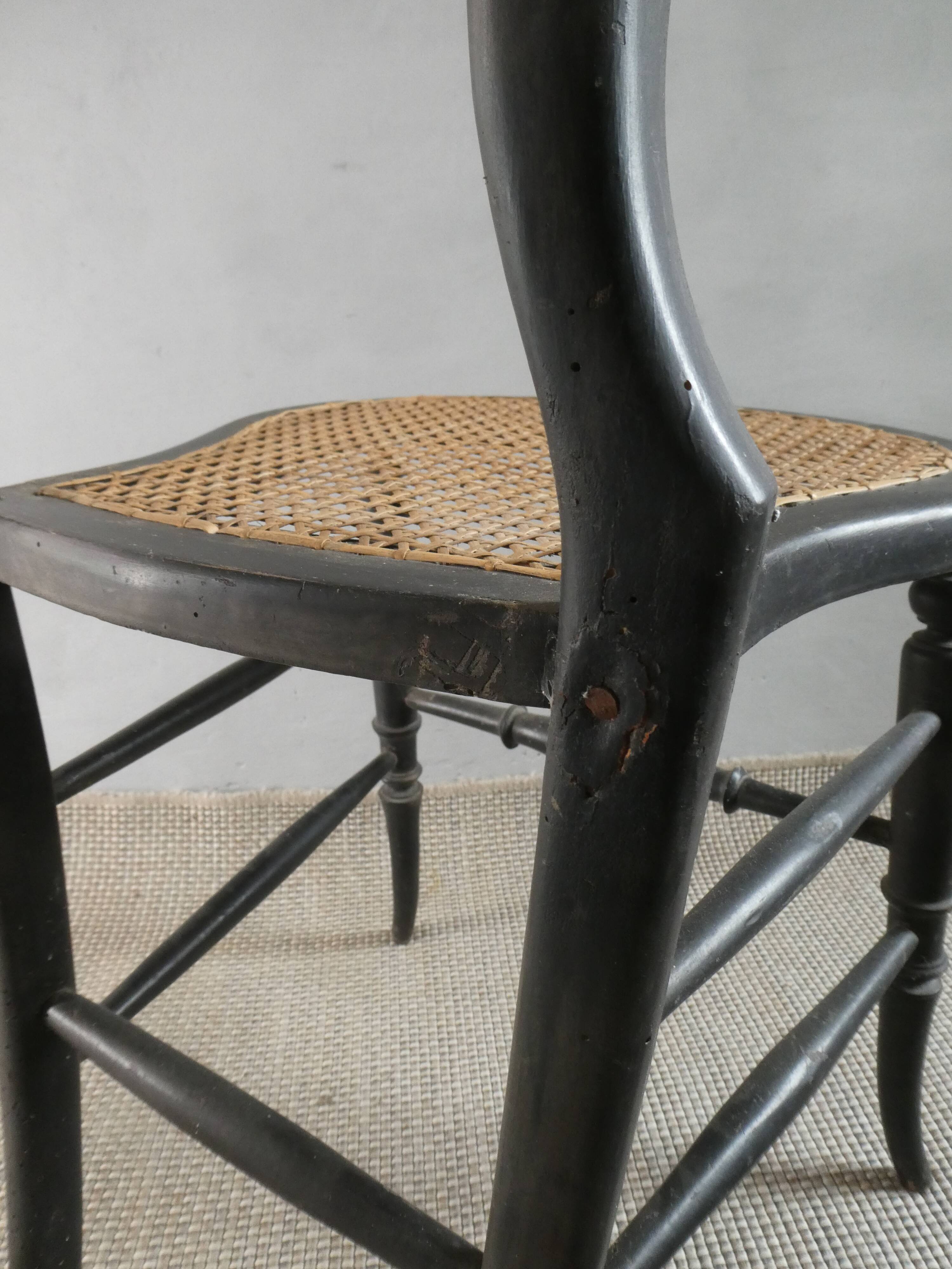 Napoleon III cane chair in blackened wood and mother-of-pearl