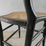 Napoleon III cane chair in blackened wood and mother-of-pearl
