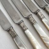 6 antique mother-of-pearl and silver-plated metal knives