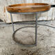 Nightstand Round Design Metal Grey + Wooden Top #D