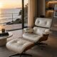 Charles and Ray Eames & Mobilier International - Lounge Chair and its Ottoman, white leather