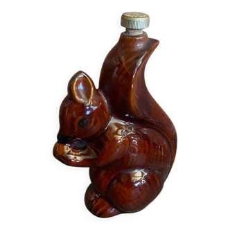 Vintage Brown Glazed Stoneware Squirrel-Shaped Bottle + Cork