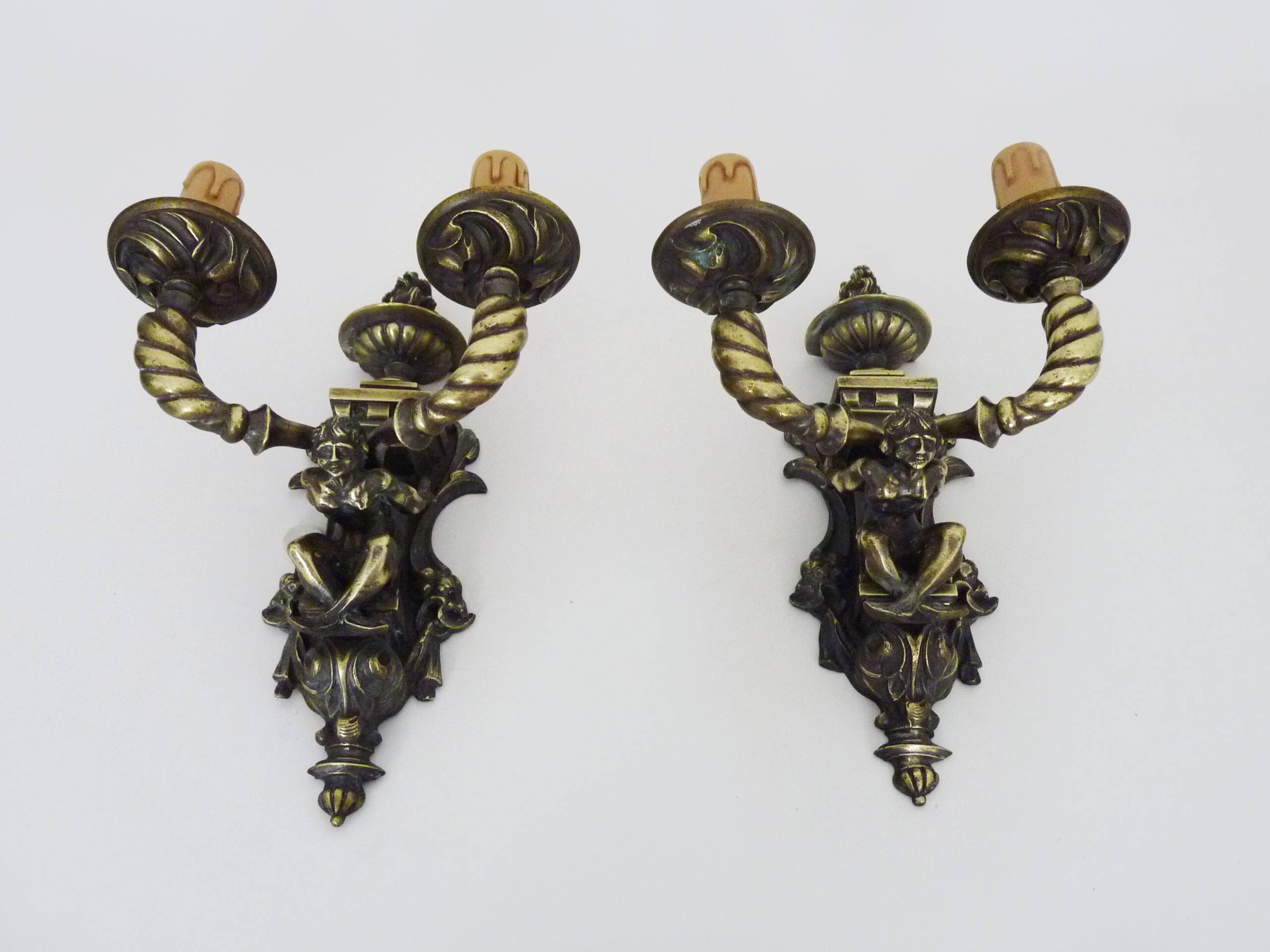 Pair of Satyr wall lights in bronze Napoleon III 19th century