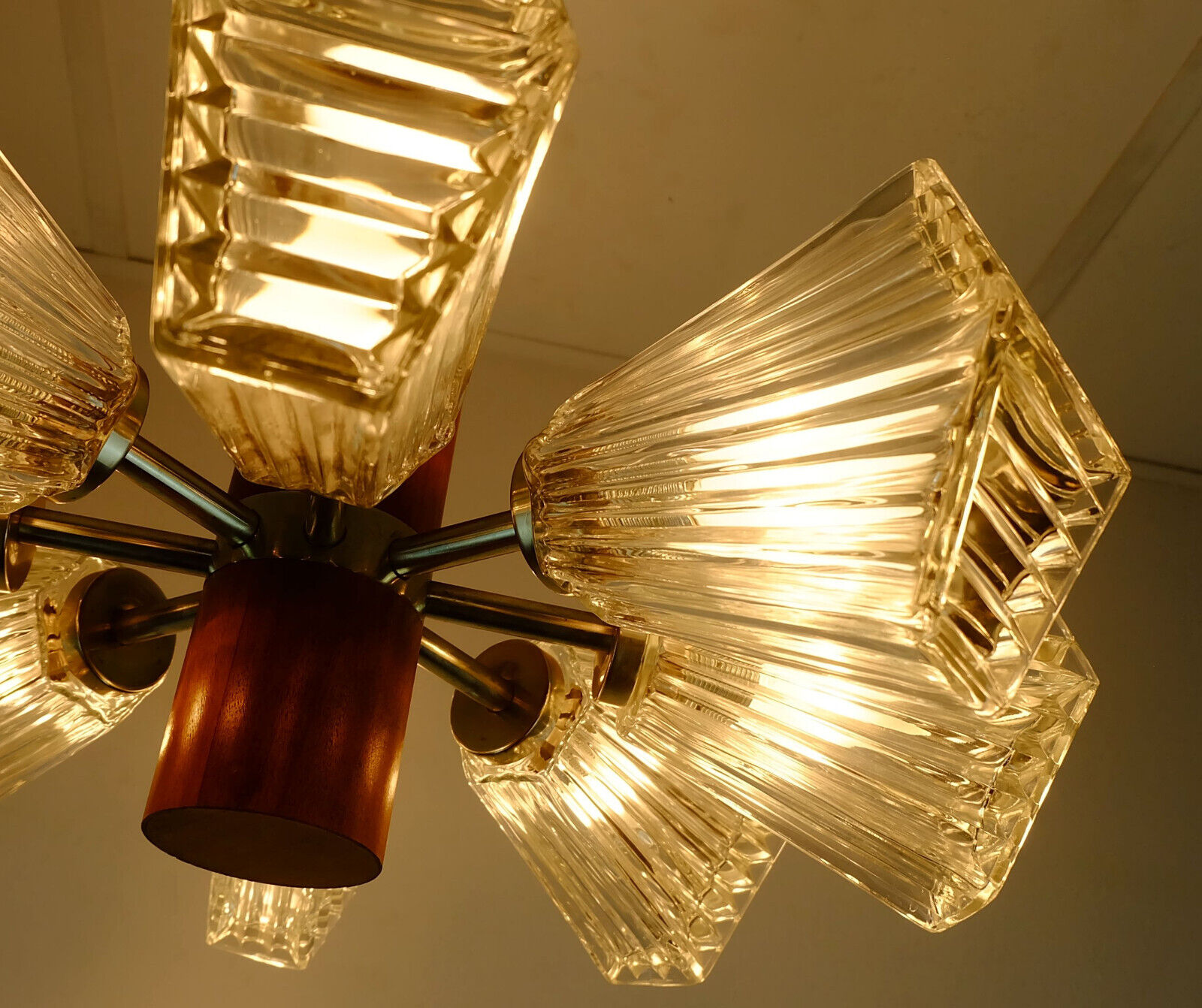 1960s temde 8-light pendant lamp sputnik chandelier teak glass metal