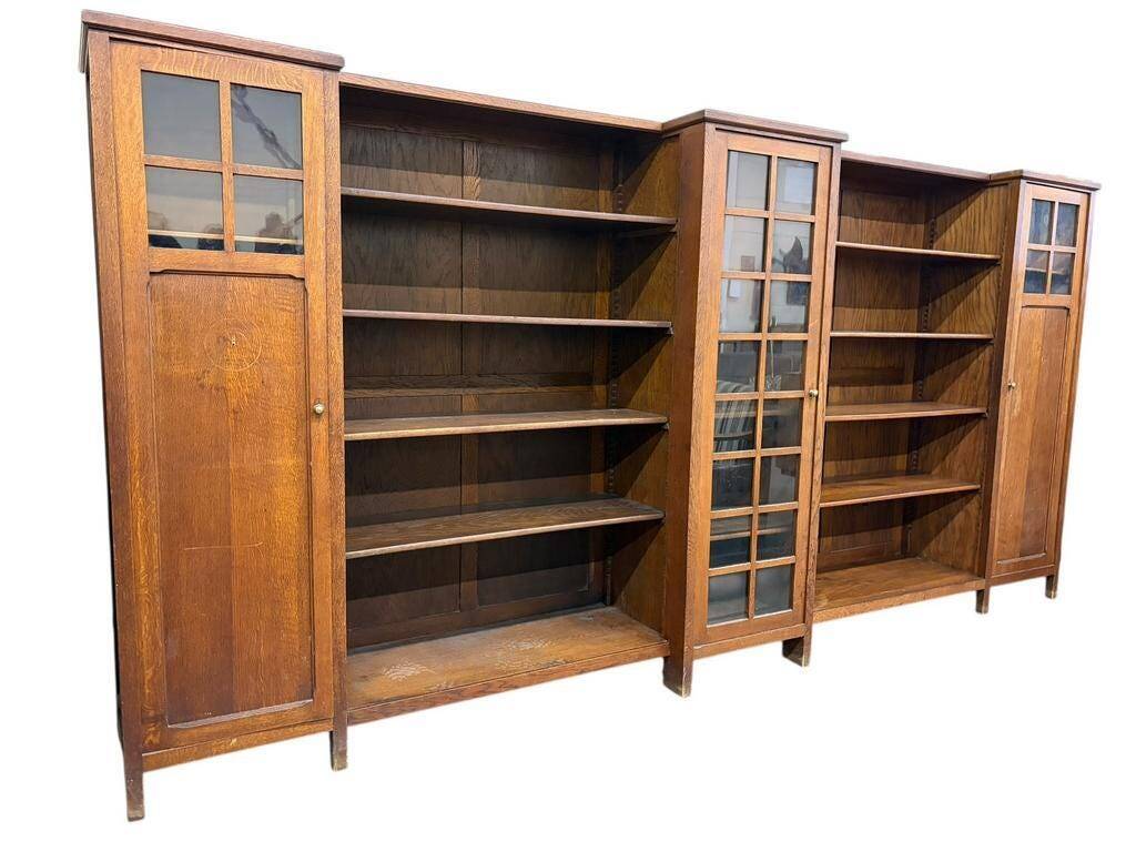 XL vintage wall unit in wood / bookshelf / cabinet (3.4m!)