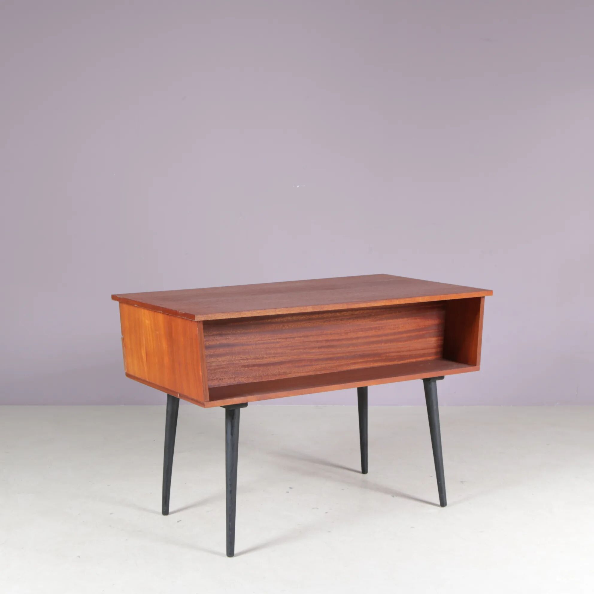 1950s small teak desk on black wooden legs Netherlands