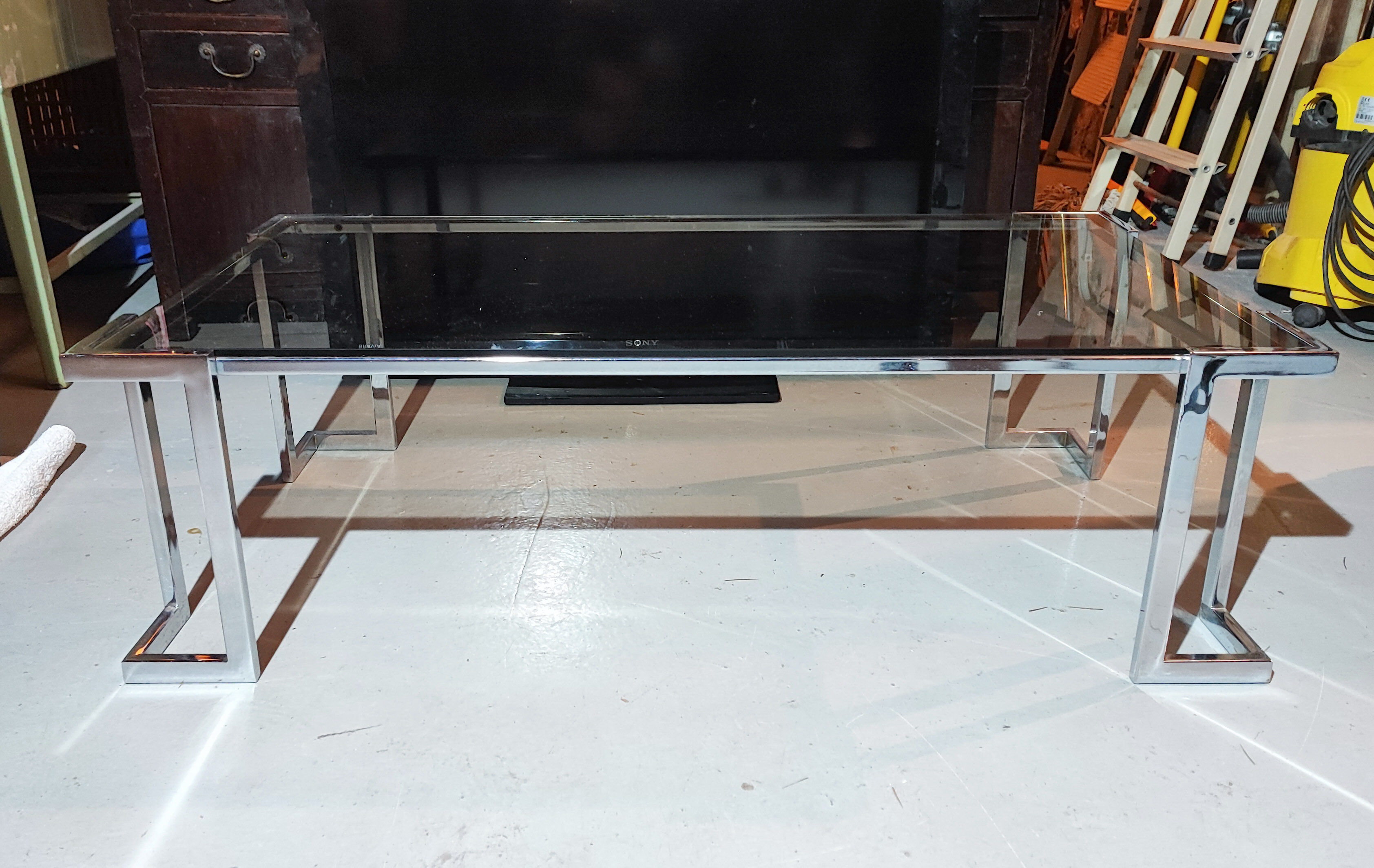 Vintage glass and chrome coffee table 1970