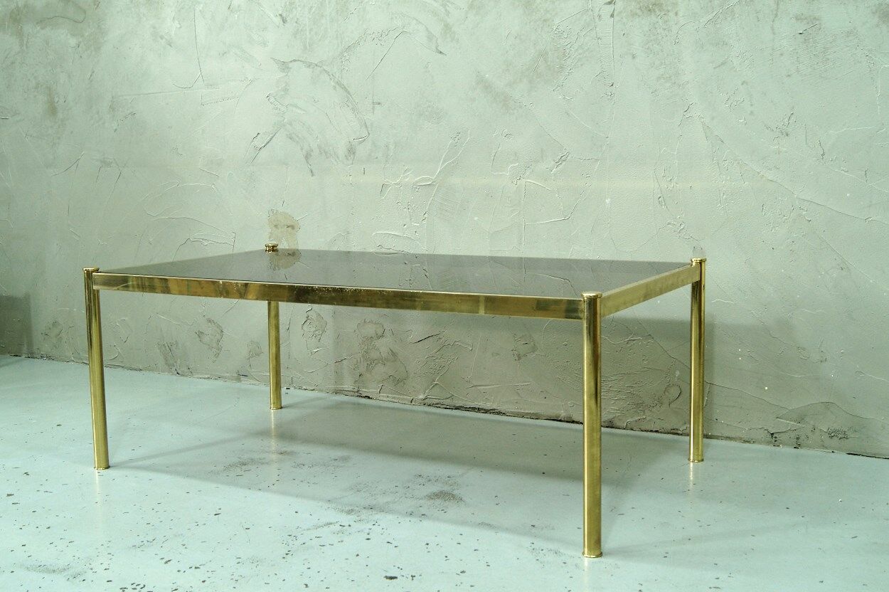 Set of 3 Italian minimalist brass coffee tables, 1970s