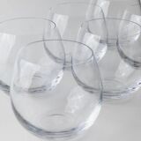 Vintage clear glass decanter set with 6 round wine glasses - Italian 1980s timeless design, elegant table décor