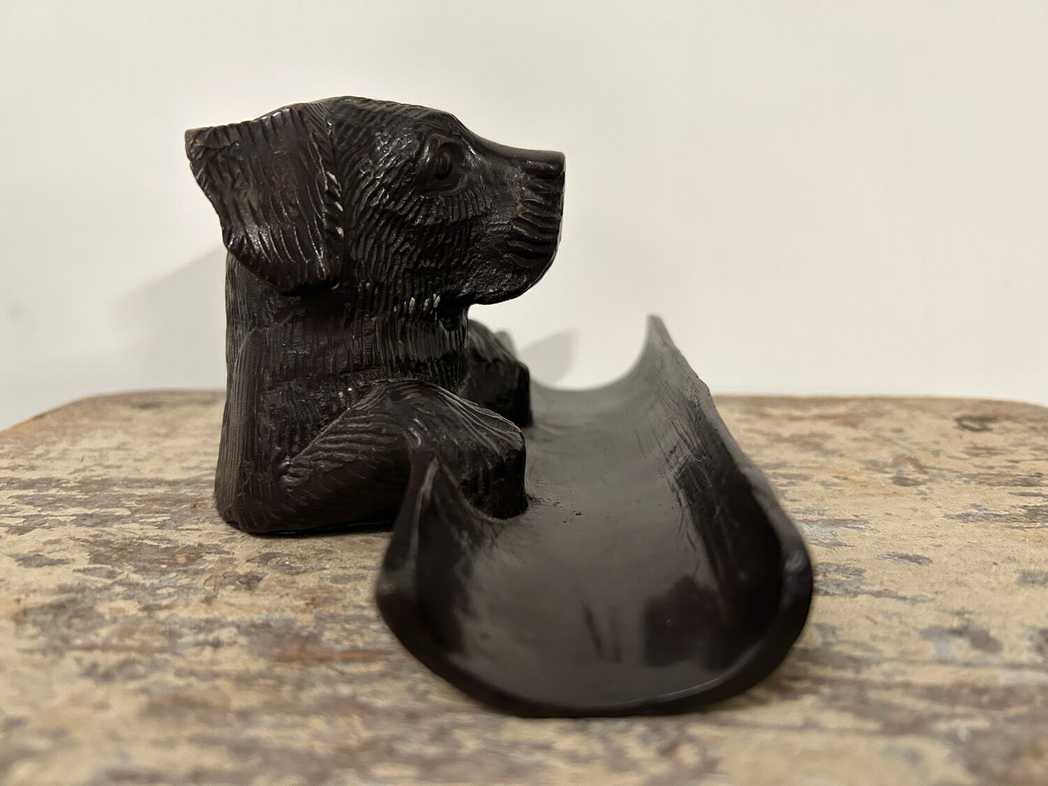 Old bronze pen holder, dog, vintage decoration, flea market XXth