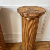 Pair of vintage rattan veneer columns