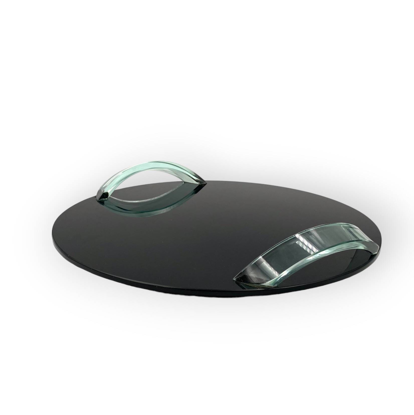 Hollywood regency black glass tray, Italy 1970s