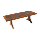 Adjustable dining room table adjustable in teck and copper, denmark, 1950