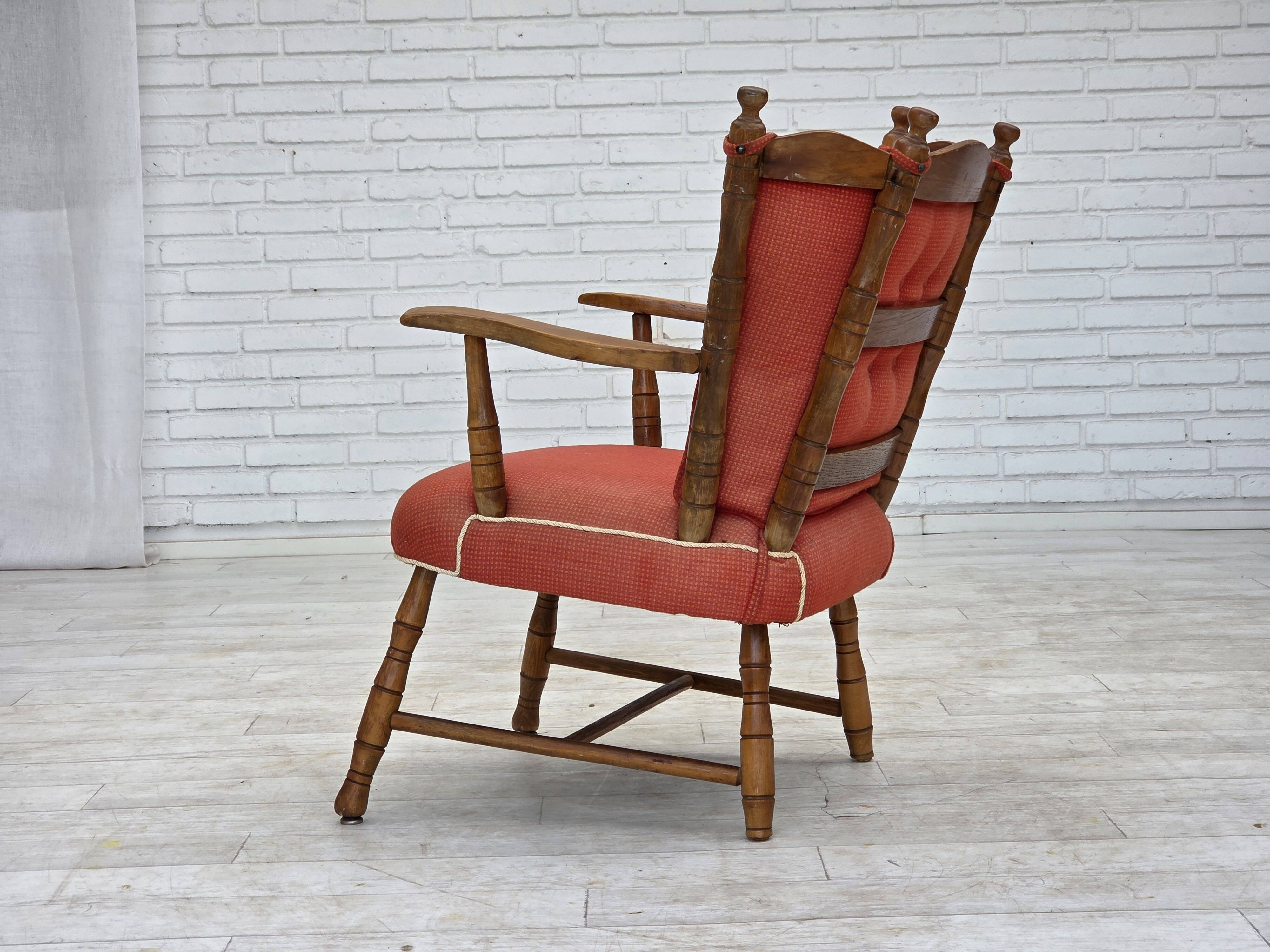 1960s, Scandinavian armchair. Red furniture wool, beech wood.