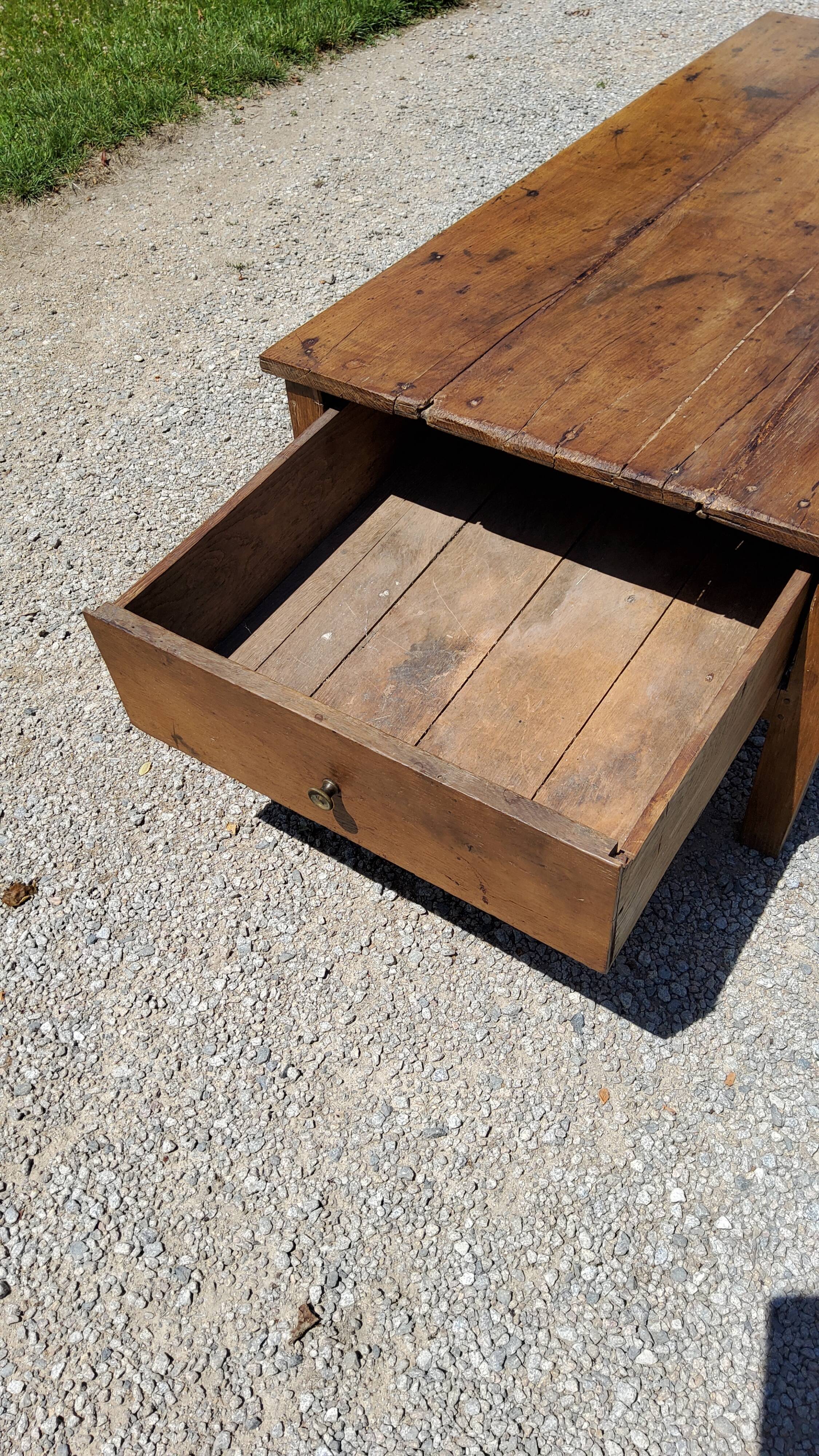 Oak farmhouse coffee table nineteenth century 160cm 2 drawers