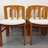 Set of 6 vintage chairs in elm wood and bouclé fabric from the 70s