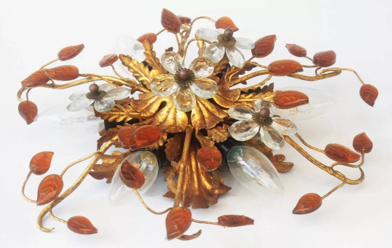 Banci-Firenze ceiling light, in Golden Iron and Crystal Flowers - 6 lamps