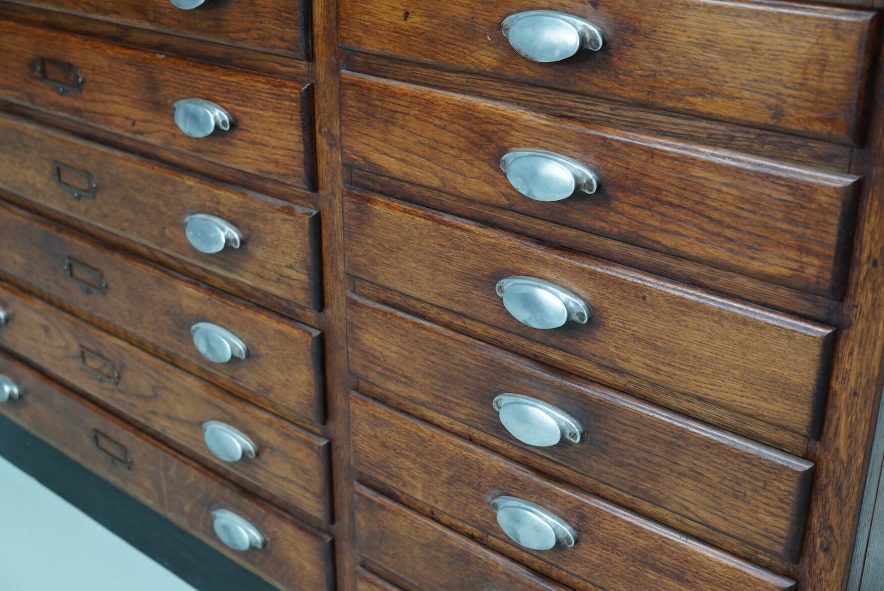 Vintage French Oak Fabric Store Apothecary Cabinet, 1950s