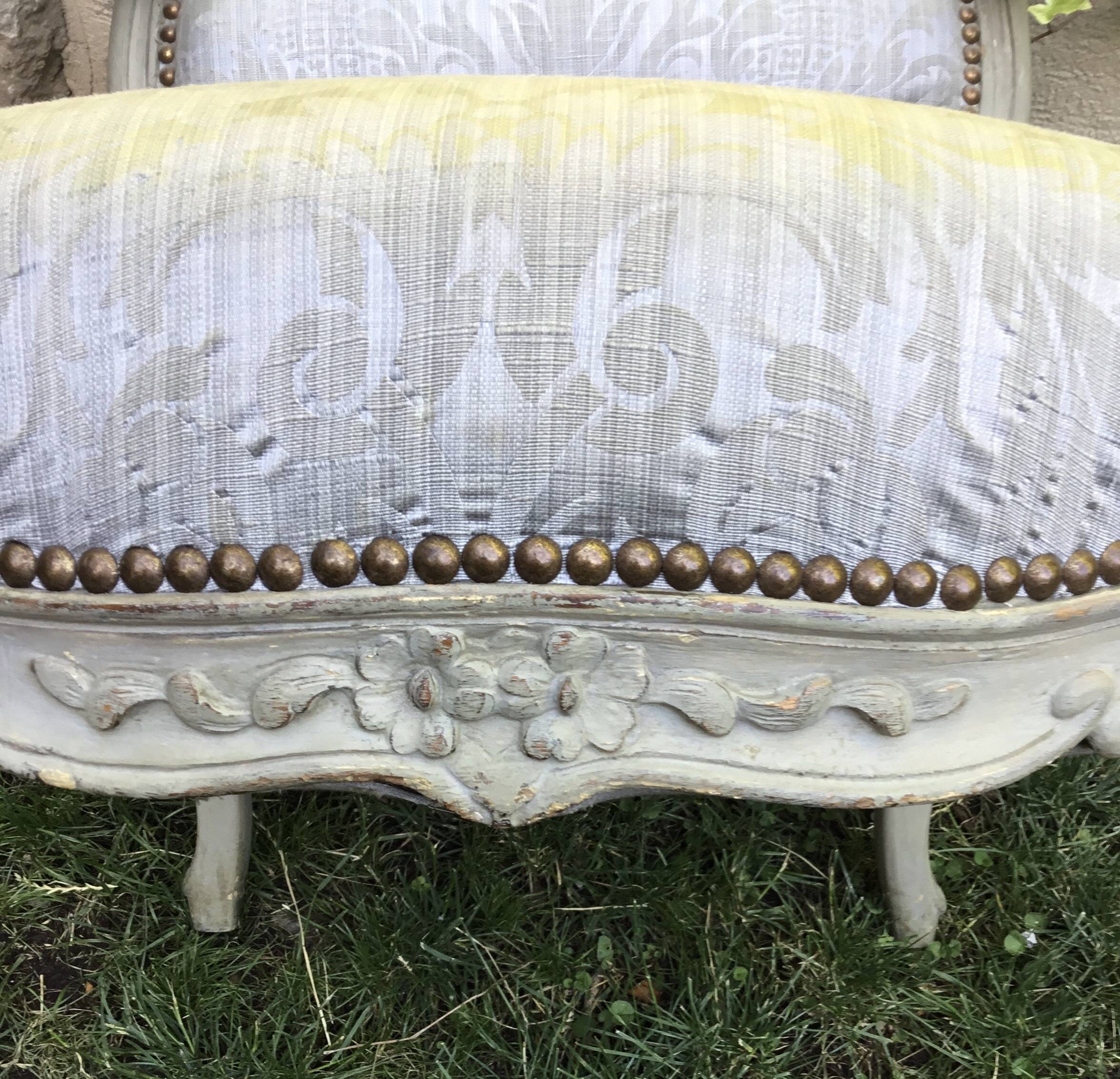 Pair of Louis XV style armchairs in grey lacquered wood.