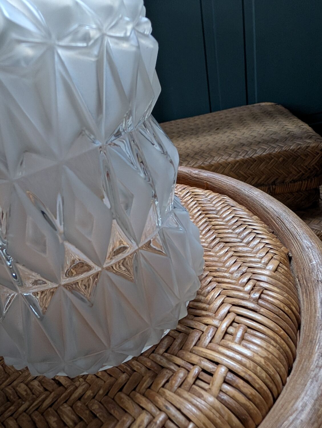 Frosted and clear moulded glass lampshade, mid-20th century.