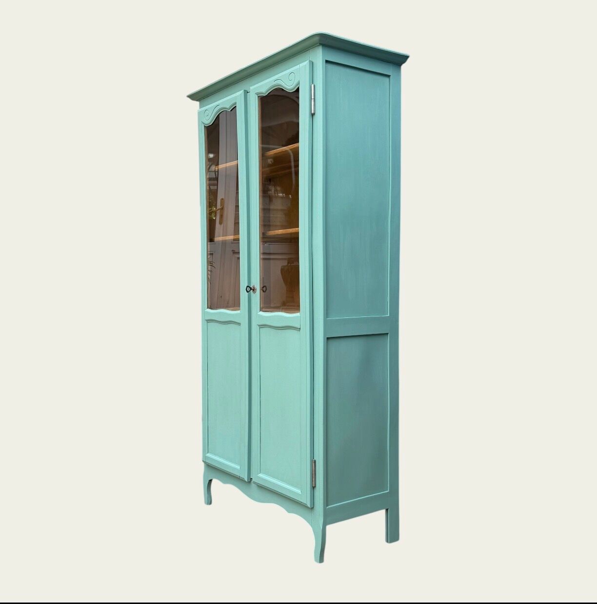 Vintage grey-green glass cabinet from the 1960s.