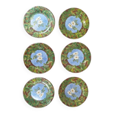 Set of 6 Gien Évasion flat plates with vintage floral foliage design.