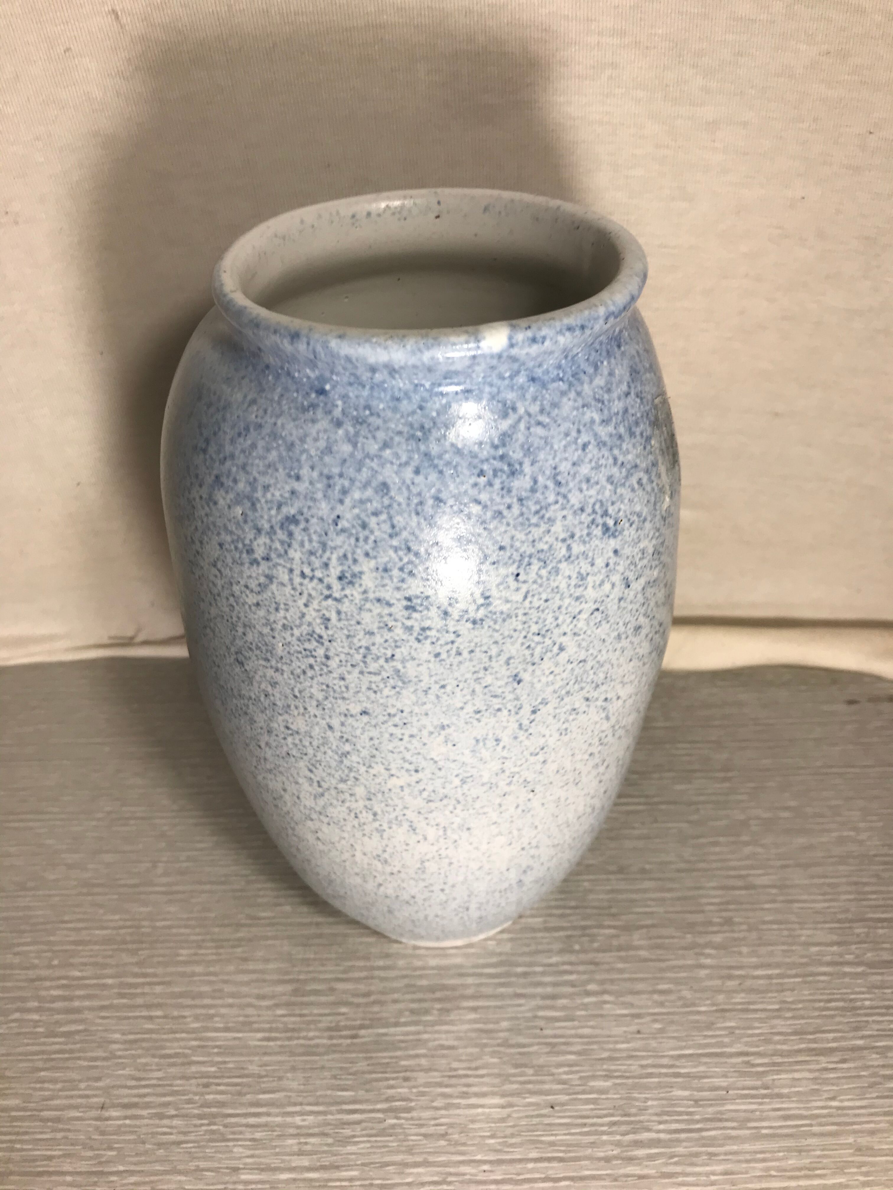 Old ceramic vase signed jb blue - white vintage marble style