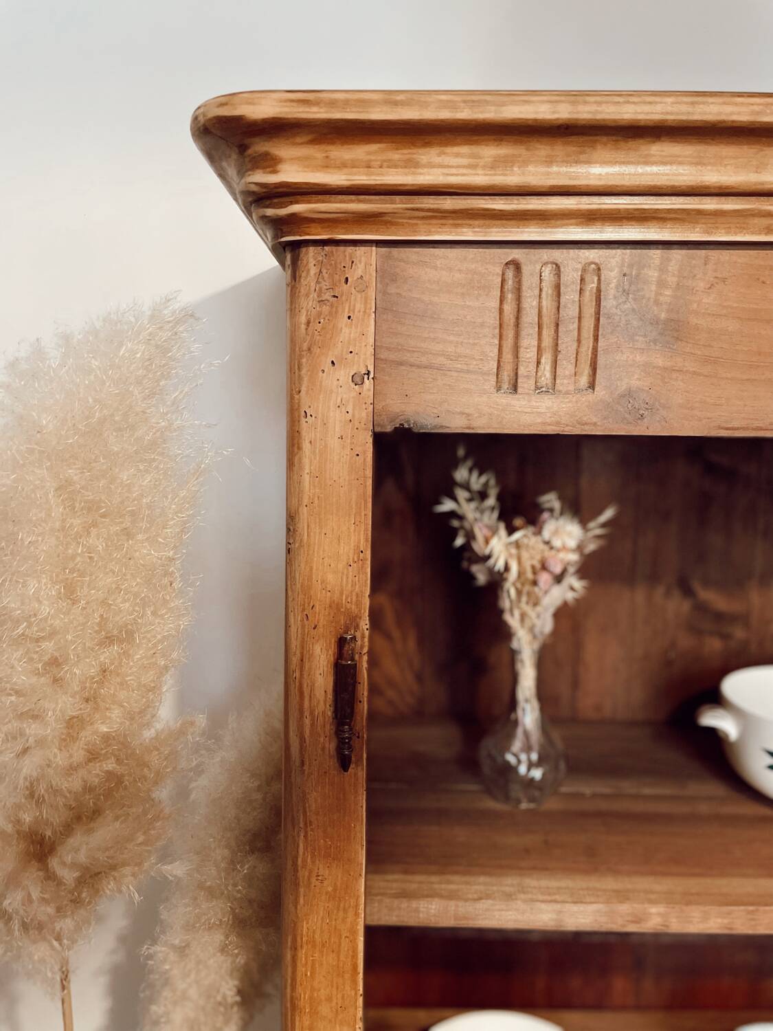 Vintage raw wood cabinet with patina