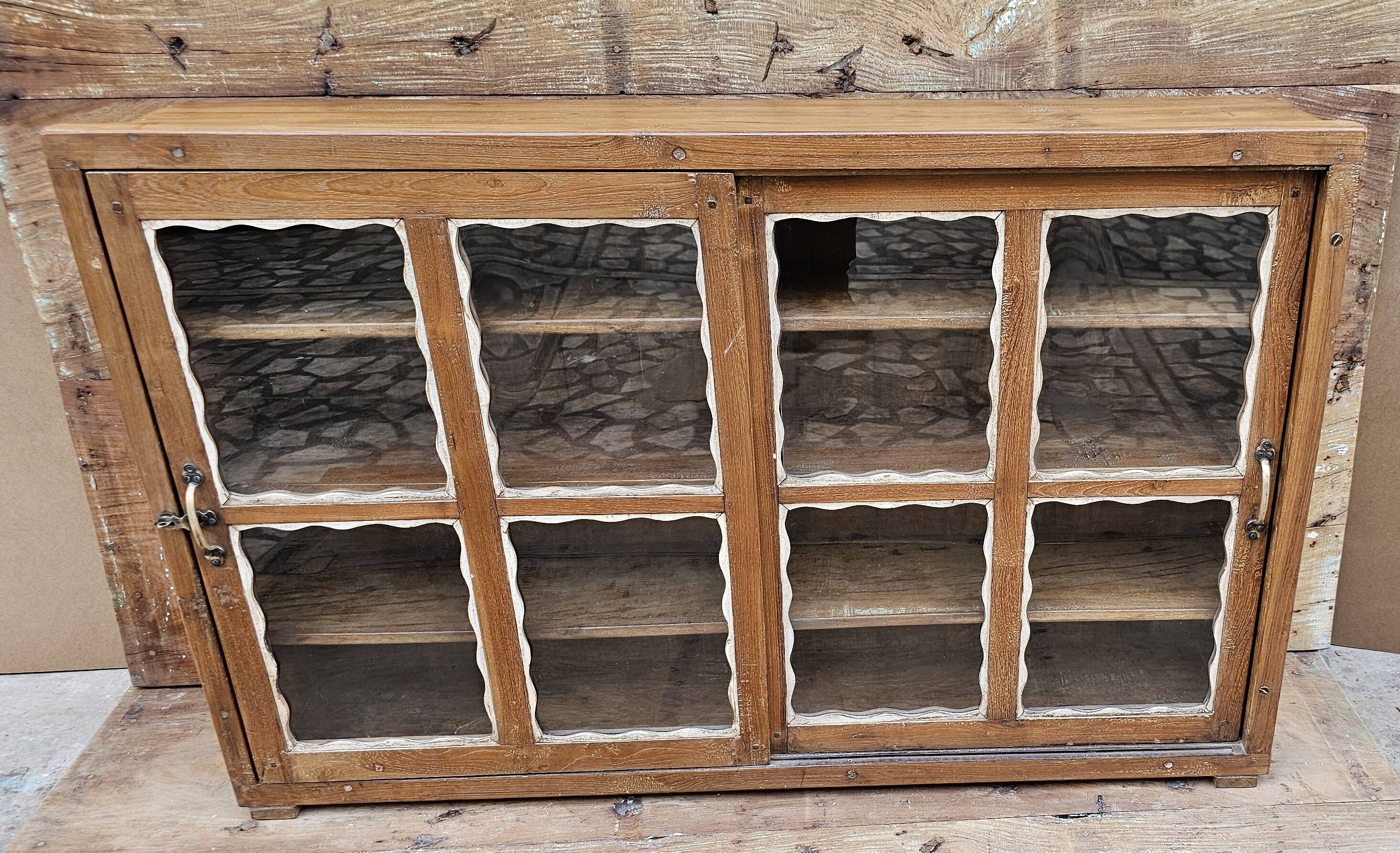 Antique Art Deco glass-fronted sideboard in Burmese teak