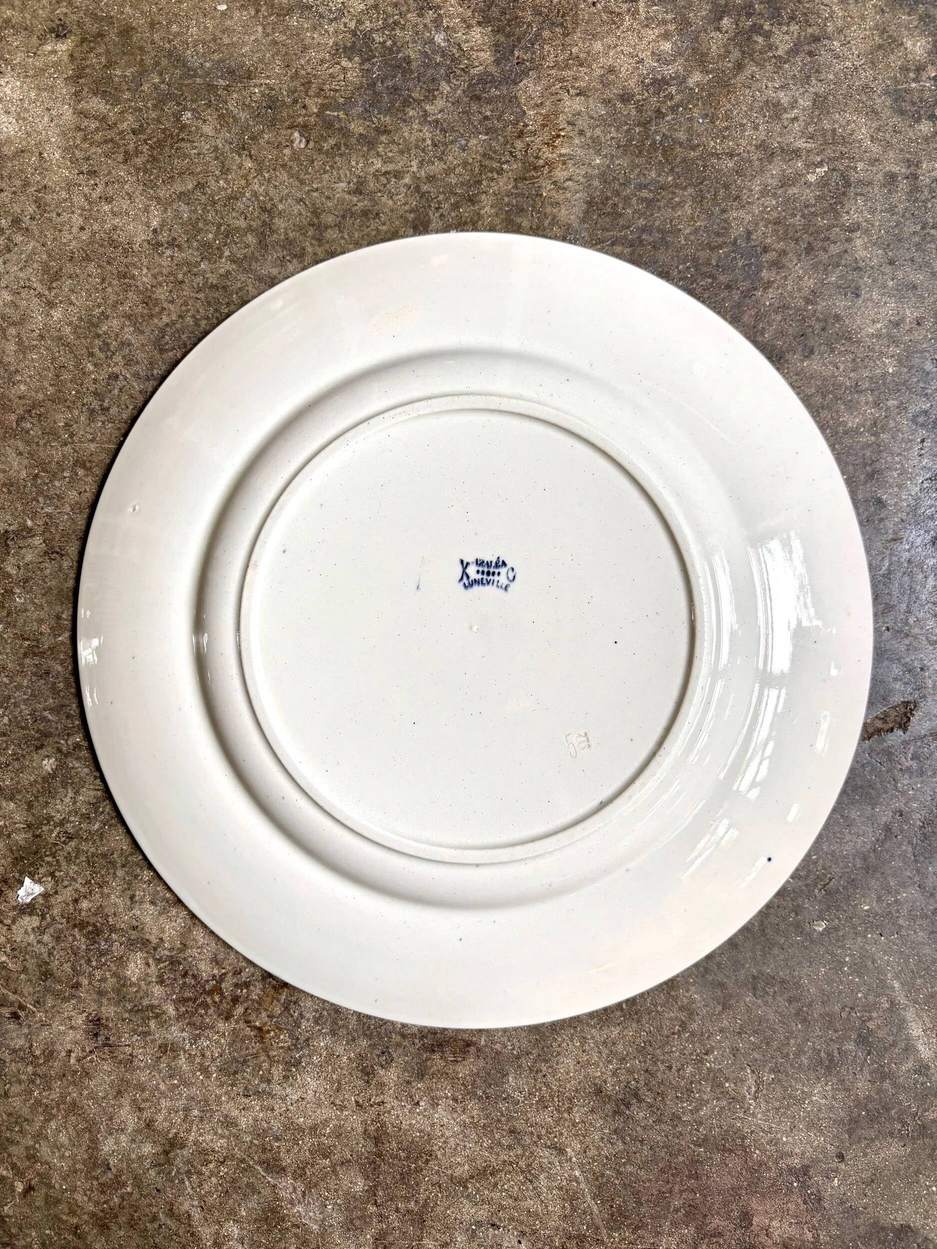 Small round Lunéville dish in blue ironstone, "Azaléa" service