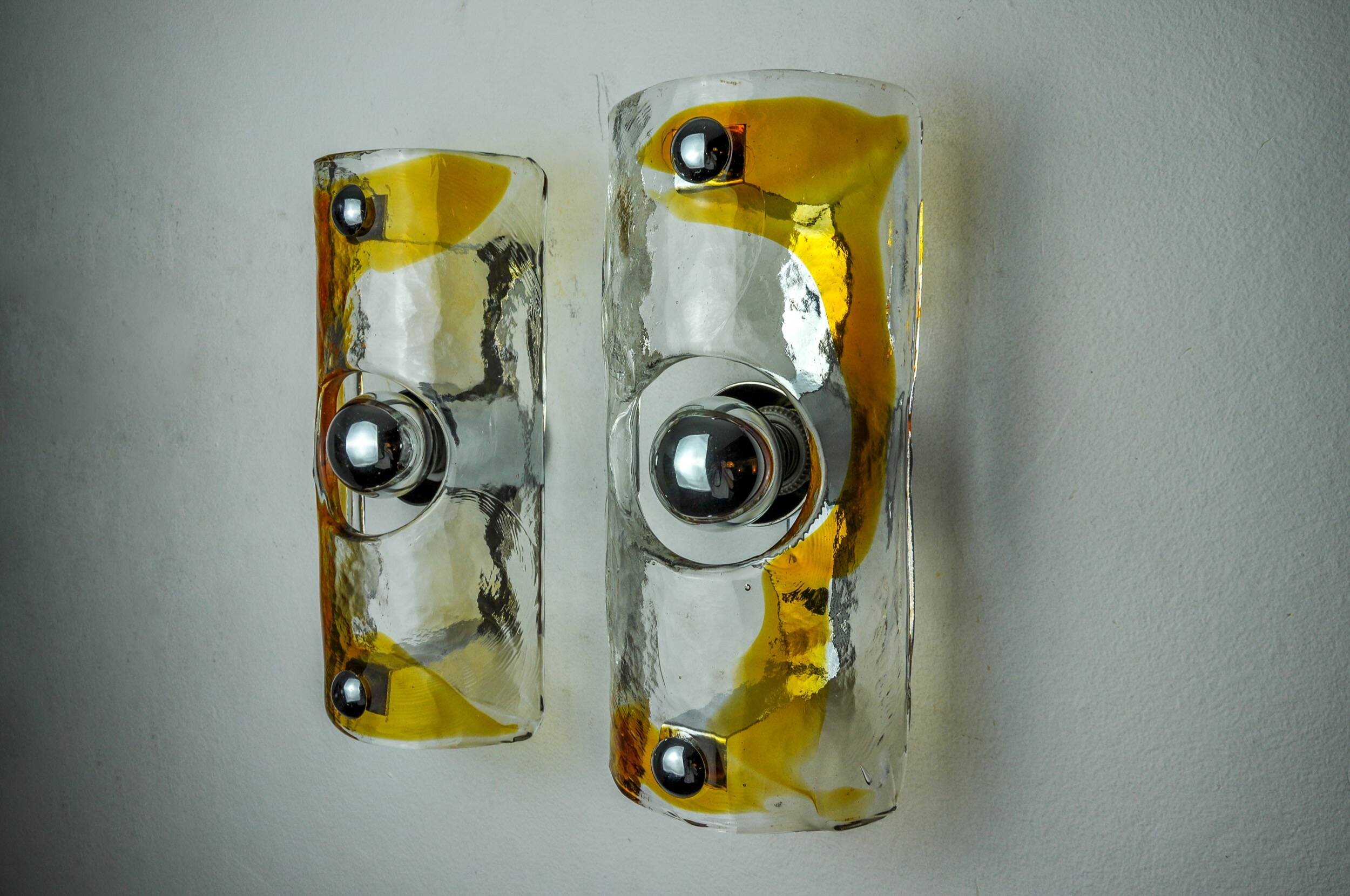 Pair of Murano Mazzega Orange wall lights, Italy, 1970