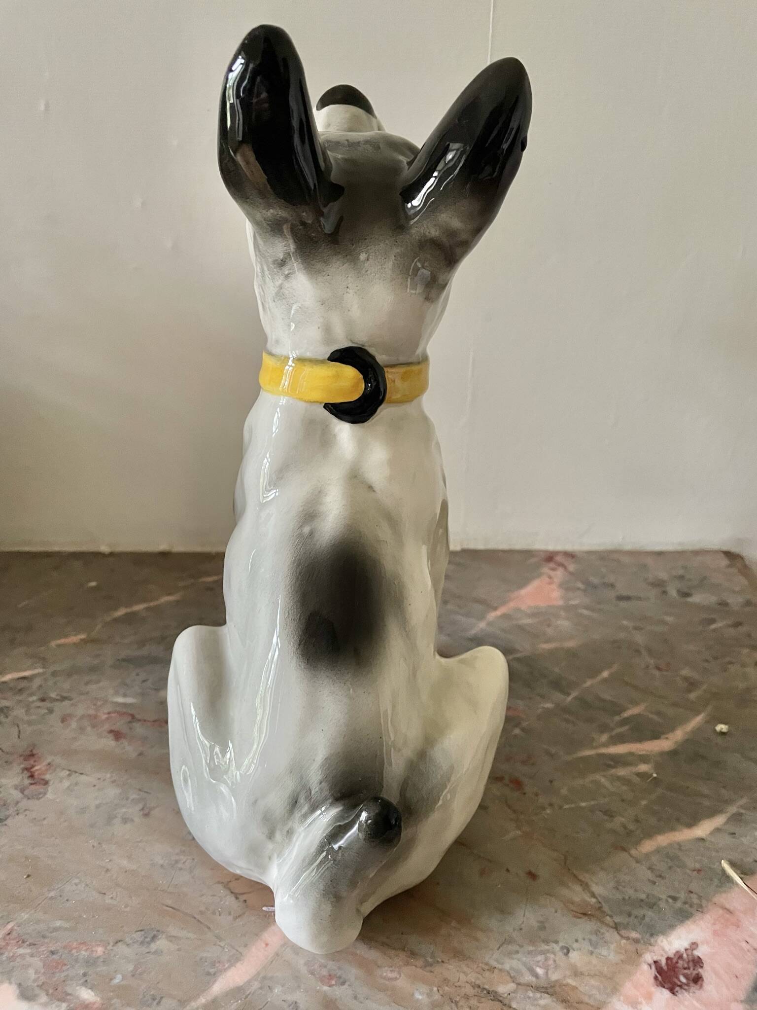 DESVRES earthenware dog with sulphide eyes, 1950
