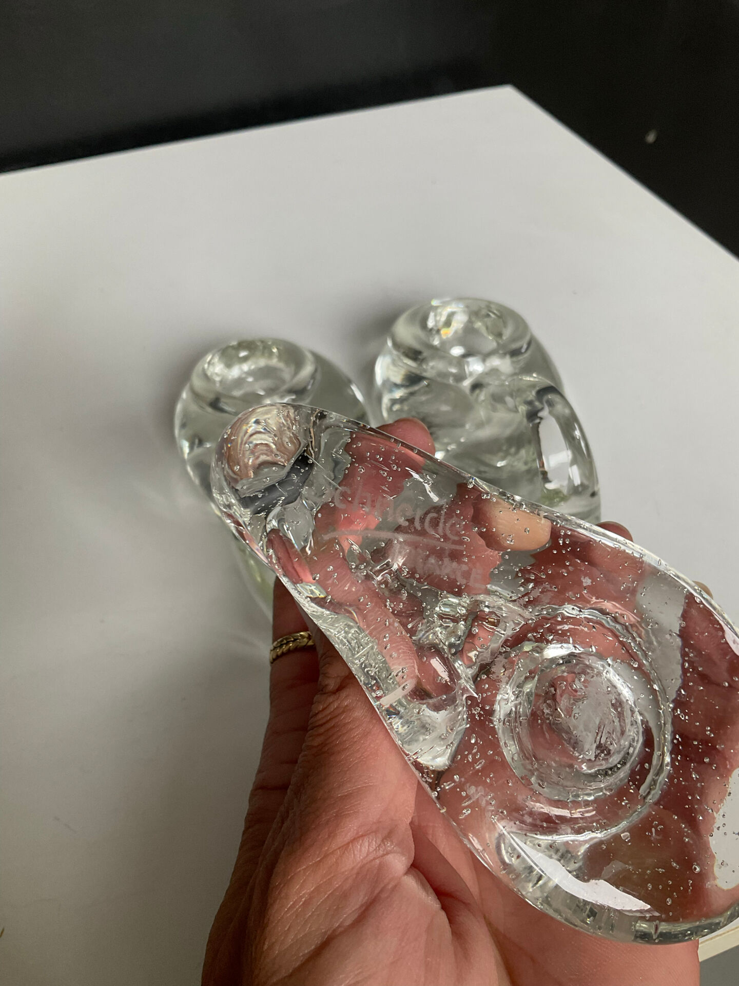 Set of 4 Schneider France crystal candle holders from the 1970s.