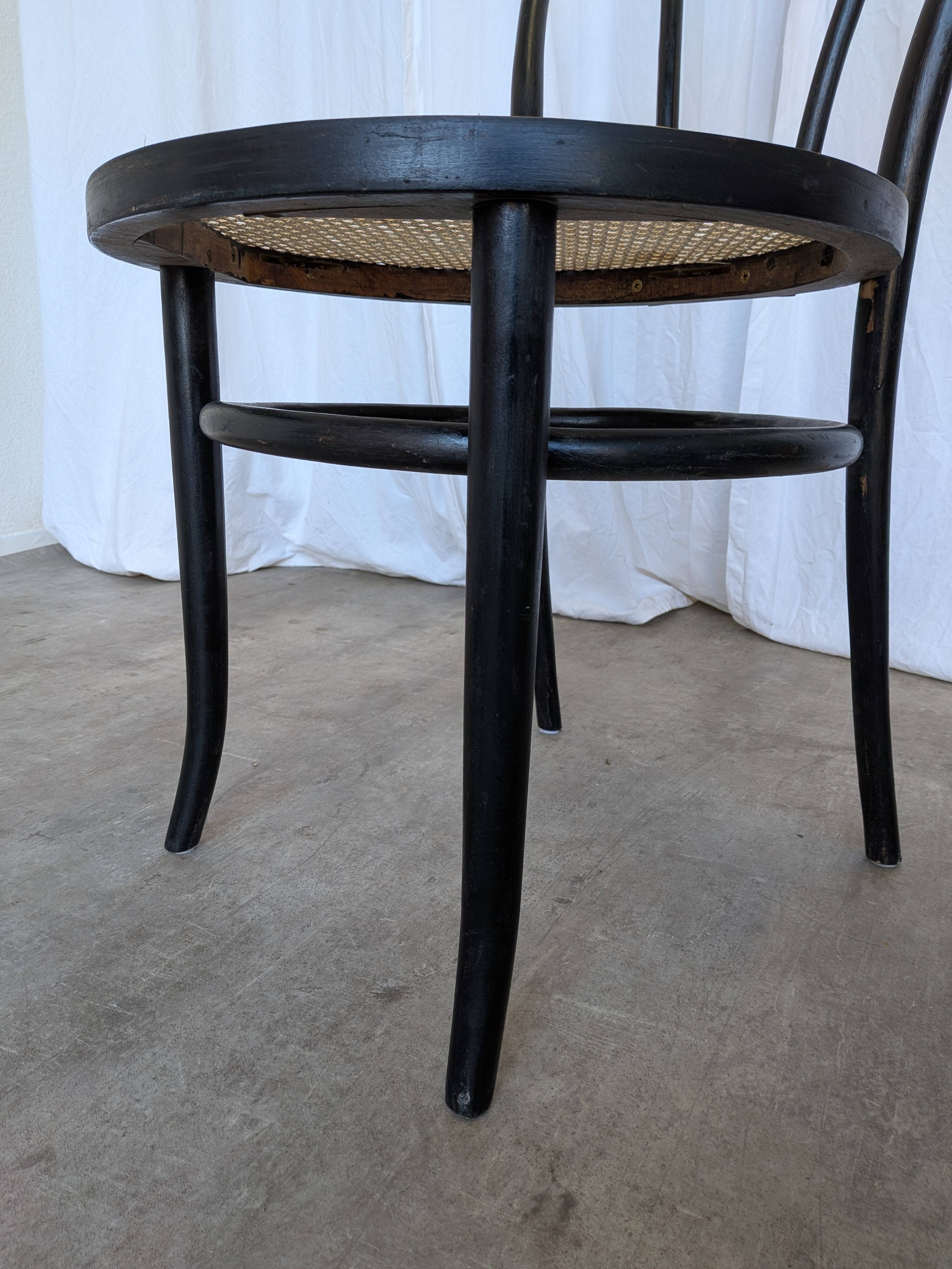 Vintage Thonet Style Dining Chair: Black Bentwood Cane Seat