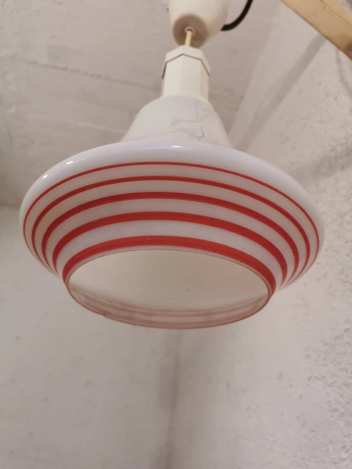 Vintage White Glass Pendant Light: Orange Stripe Retro Lamp