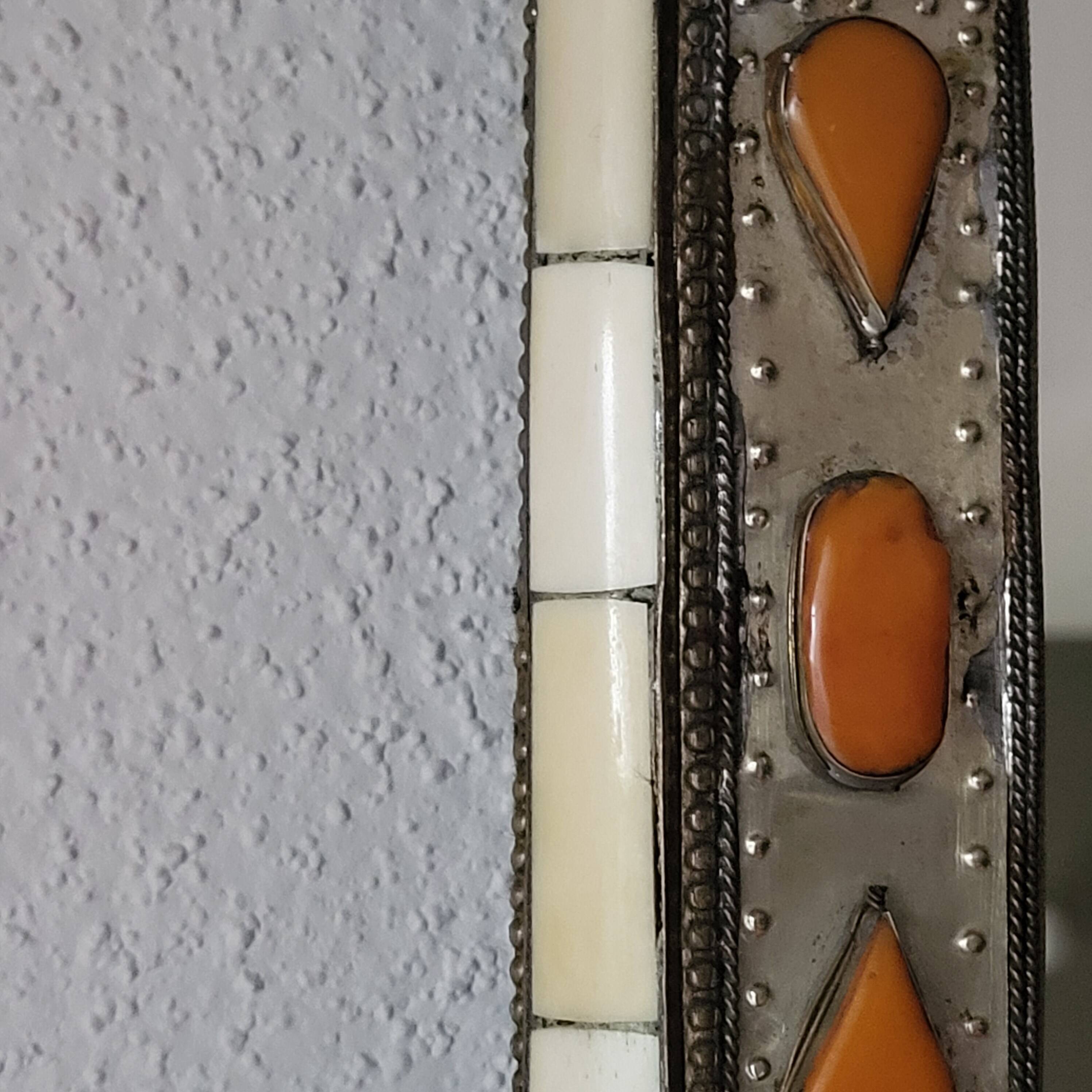 Ethnic bone and stone mirror