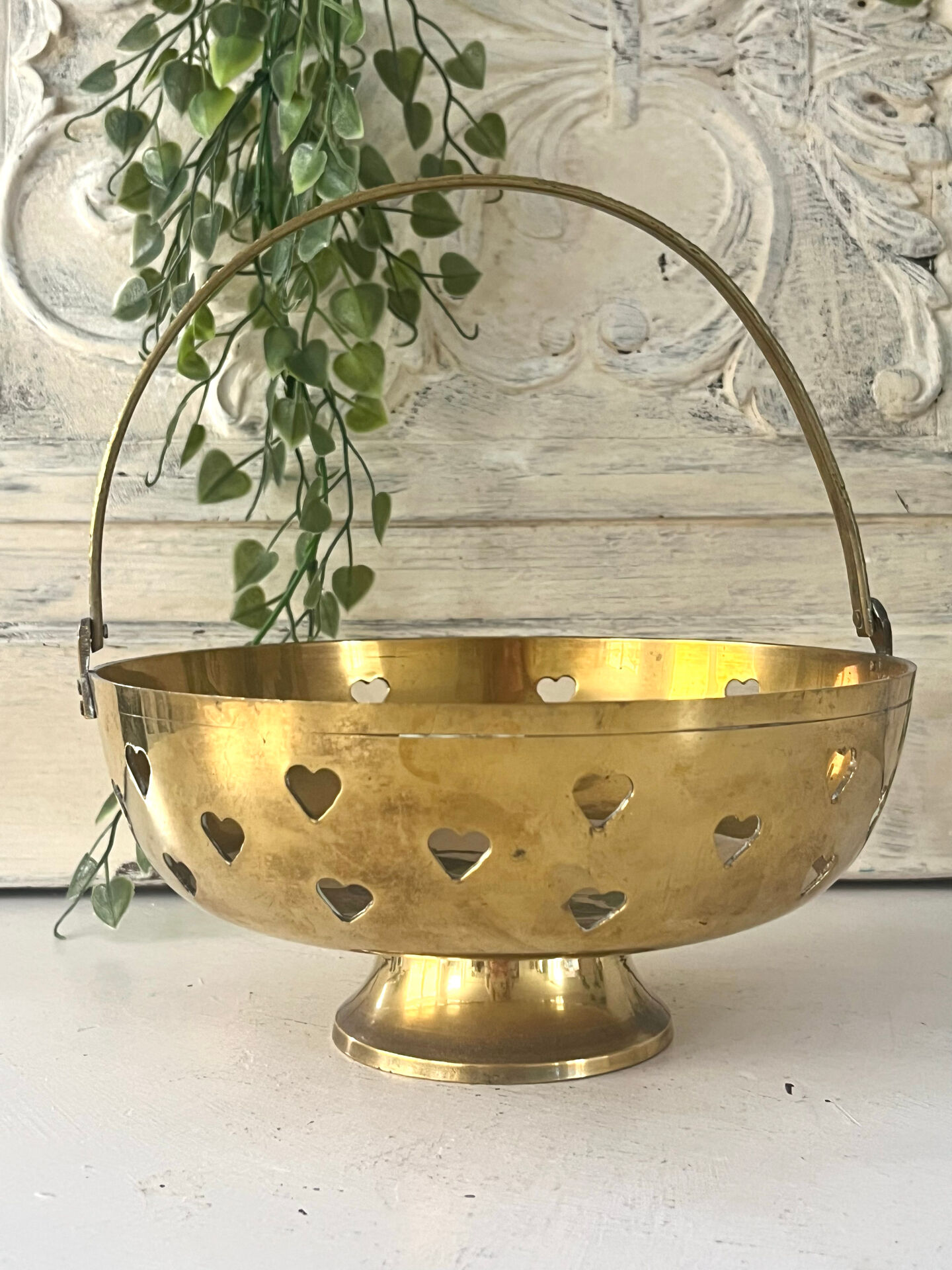 Brass cloisonne basket with handle – mid century circa 1950s art deco