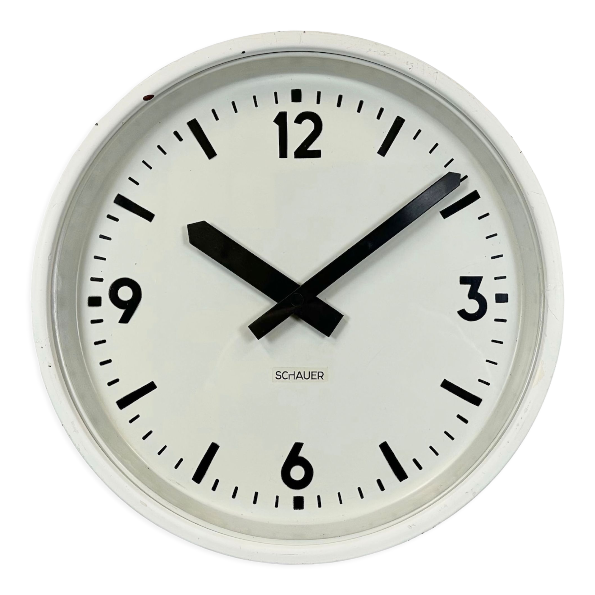 White industrial austrian factory wall clock from Schauer, 1960s