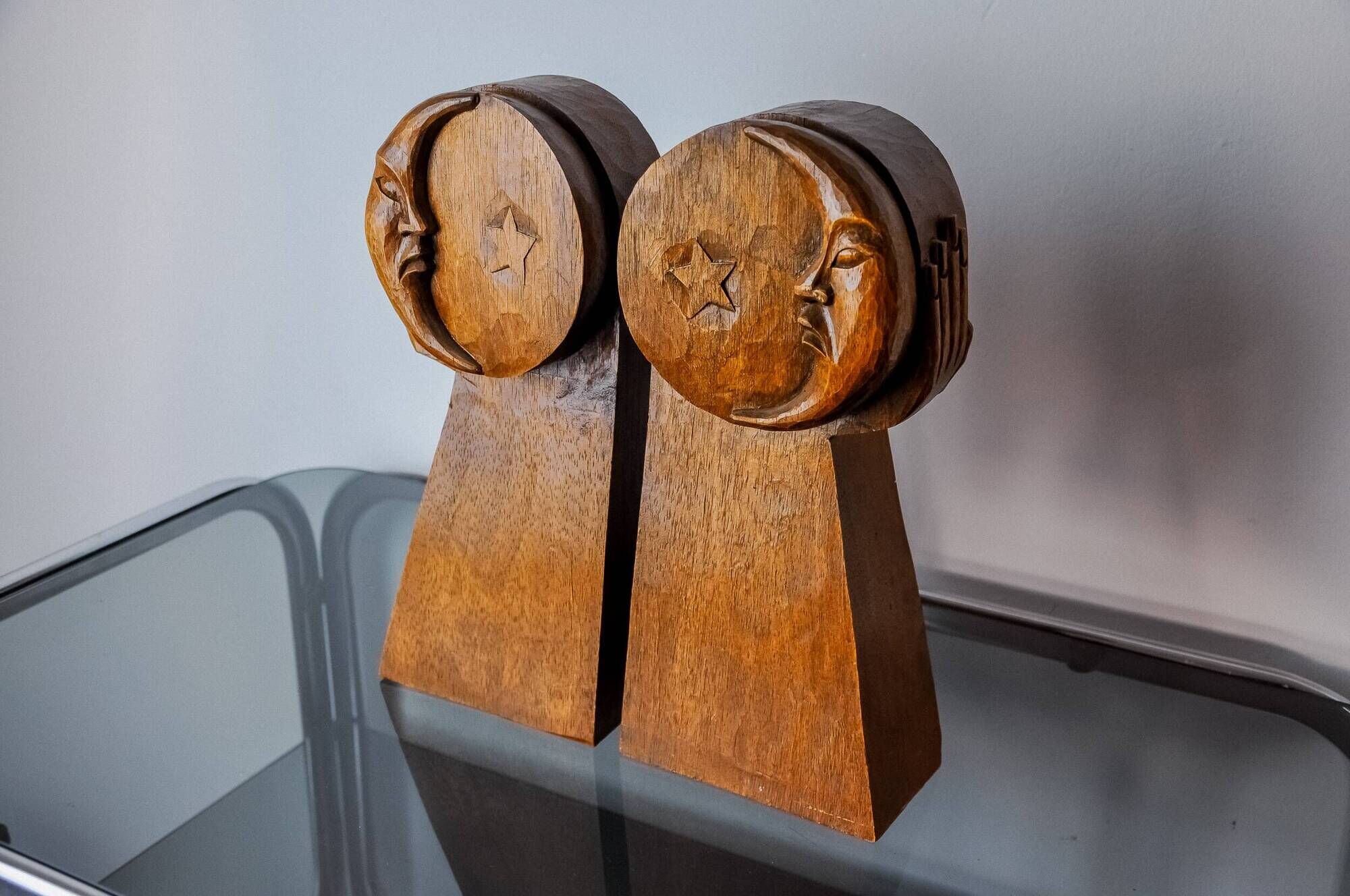 Art Deco bookends, carved wood, France, 1960