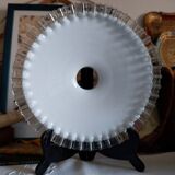 Old lace-edged conical lampshade in opaline