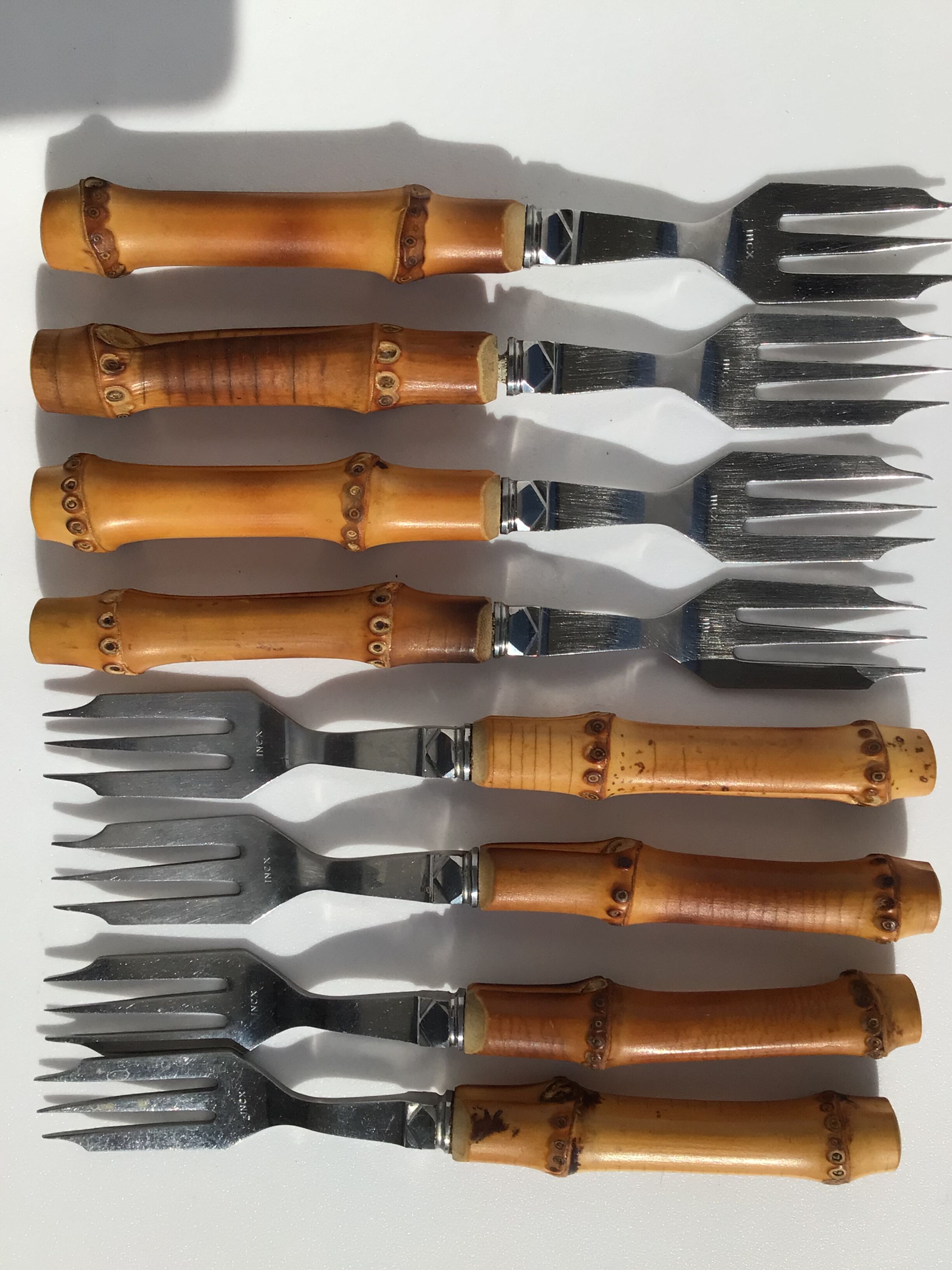 8 bamboo cake forks 60s