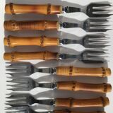 8 bamboo cake forks 60s