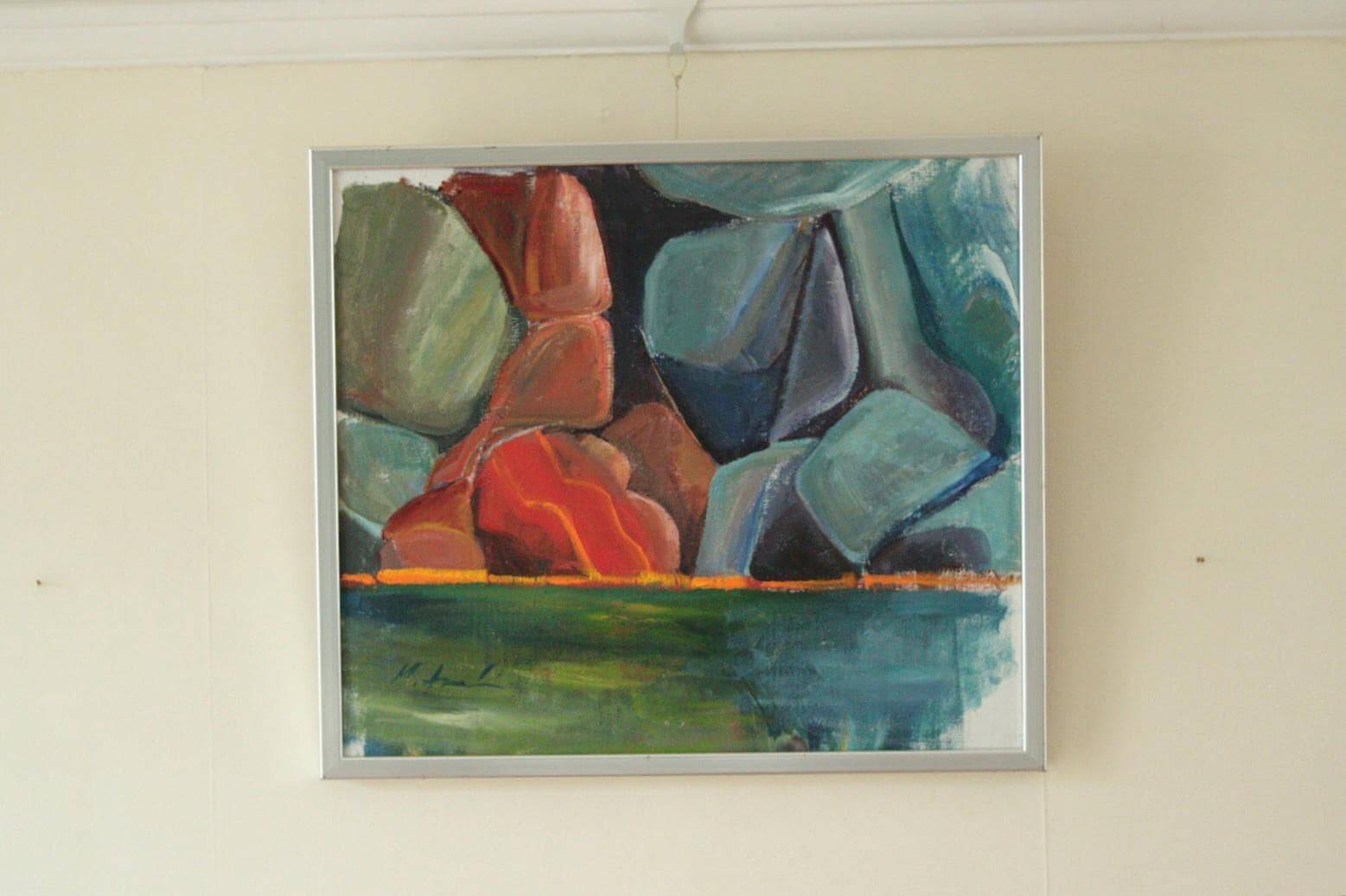 Original Swedish abstract oil painting on canvas "Abstract Rocks"