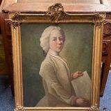 Portrait ancien français non signé d'un jeune homme tenant une lettre, encadré