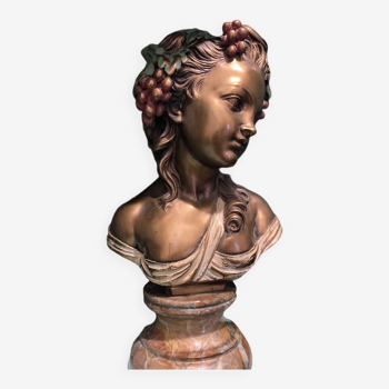Sculpture, bust of a young woman / bacchante - 45 cm - Bronze