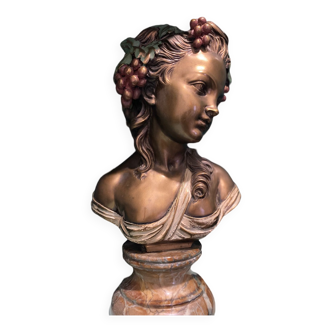 Sculpture, bust of a young woman / bacchante - 45 cm - Bronze