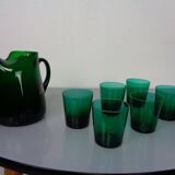 Italian green glass decanter and tumbler, 1960s, set of 7.