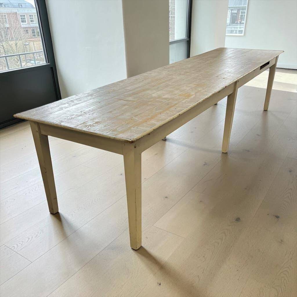 XL vintage dining table in white wood / dining room table